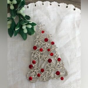 Oversized Red and Silver Holiday Tree Brooch